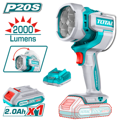 פנס עבודה נטען 20V סופר איכותי עם סוללה 2Ah, מטען מהיר ו-3 מצבי תאורה