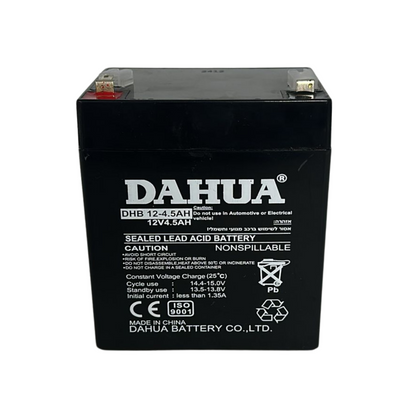סוללה נטענת 12 וולט DAHUA DHB 12-4.5AH למערכות אזעקה, אבטחה ושימושים אלקטרוניים מגוונים,