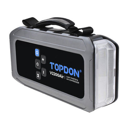 בוסטר התנעה לרכב עם מדחס אוויר מובנה TOPDON V2200Air 2200A – ניפוח צמיגים וטעינה ניידת