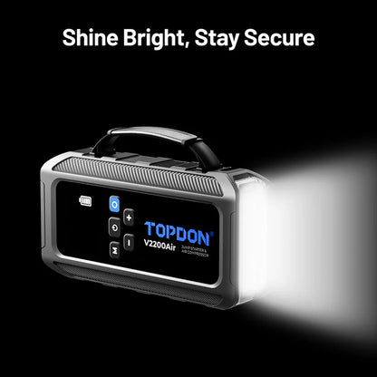 בוסטר התנעה לרכב עם מדחס אוויר מובנה TOPDON V2200Air 2200A – ניפוח צמיגים וטעינה ניידת