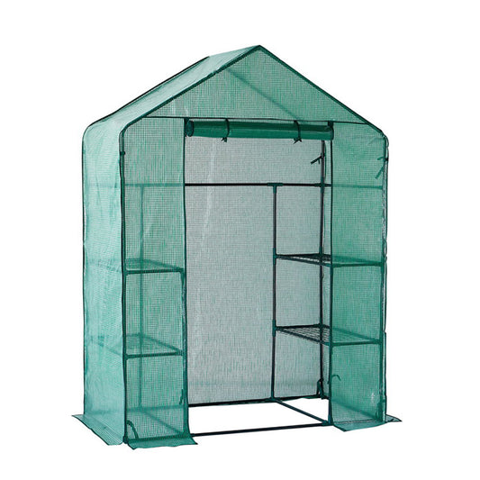 חממה ביתית עמידה עם יריעת פלסטיק ו־4 מדפים – מידות: 195×143×73 ס"מ