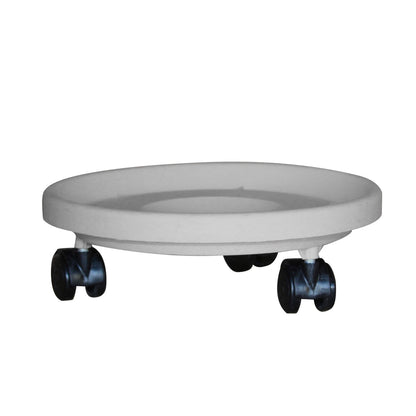 צלחת עציץ לבנה 4 גלגלים קוטר 35 ס״מ