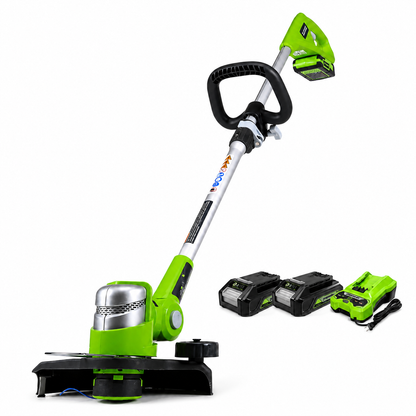 גוזם דשא וקוצץ קנטים Greenworks 24V - ראש מתכוונן, 2 סוללות ומטען