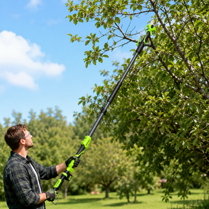 מוט הארכה טלסקופי לגיזום בגובה - Greenworks  24V גיזום ענפים גבוהים בעצים ובשיחים גדולים מחייב לרוב