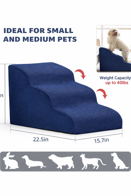 מדרגות רכות לכלב או החתול, בגובה 39 ס"מ, מאפשר עליה וירידה נוחה ובטוחה לחיית המחמד