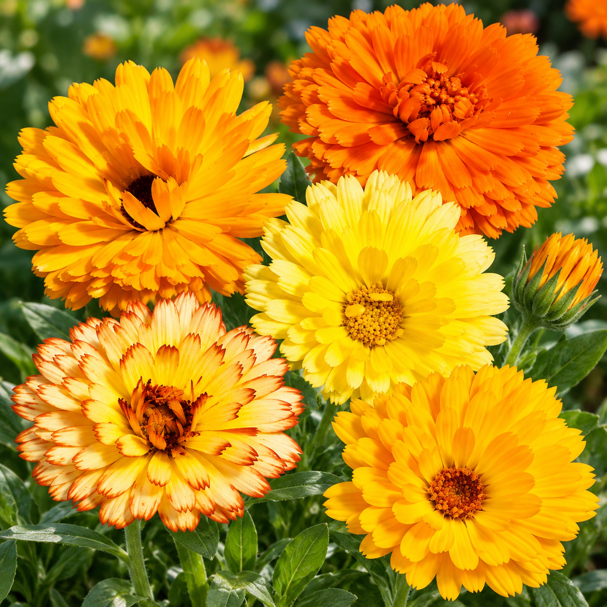 ערוגה צבעונית מהאביב ועד תחילת הקיץ – Calendula חד-שנתית בגובה כ-50 ס"מ, שזורעים ישירות בגינה בסתיו