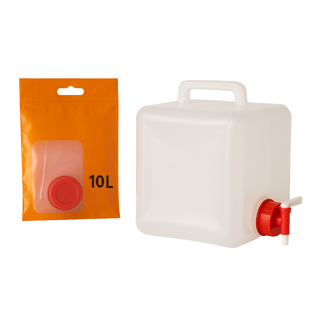 מיכל מים מתקפל 10 ליטר, כולל ברז תחתון וידית אחיזה נוחה, המיכל עשוי מפלסטיק עמיד לקרינת UV
