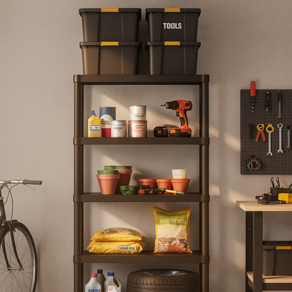 סט 5 מדפים פלסטיק מחוזק – רוחב 61 ס"מ, כושר נשיאה עד 100 ק"ג