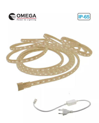 סרט לד 220V 3528 אור חם מבית OMEGA, תאורה יעילה ואיכותית למבנים וגינות, מוגן מים