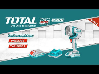 פנס עבודה נטען 20V סופר איכותי עם סוללה 2Ah, מטען מהיר ו-3 מצבי תאורה