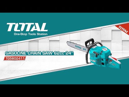 מסור שרשרת בנזין מקצועי TOTAL – 62 סמ״ק, להב 24 אינץ׳, עוצמתי ועמיד במיוחד