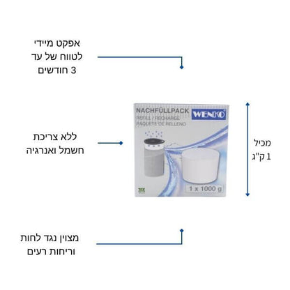 מילוי למתקן סופח לחות, 1 ק"ג, איכותי במיוחד, אפקט מיידי לטווח של עד 3 חודשים