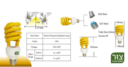 נורה לדחייה והרחקת יתושים ומעופפים, יעילות מוכחת! 23W אור צהוב