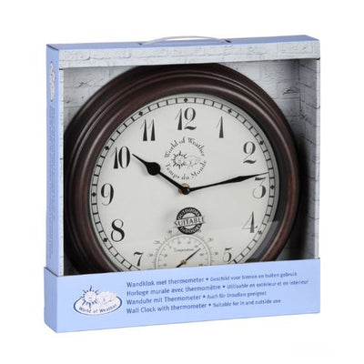 שעון קיר בסגנון וינטז' עם מד חום 30.5X5.1X30.5 ס"מ, מתאים להצגת השעה והמעלות בבית