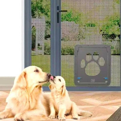 דלת לכלבים בינוניים וגדולים, 37X42 ס"מ, להתקנה על רשת, דלת איכותית וחזקה, מנגנון סגירה אוטומטית ונעילה